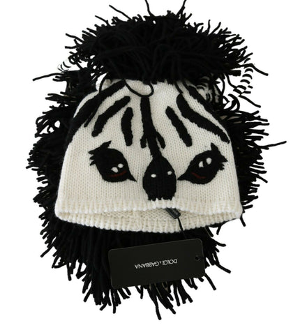 Dolce & Gabbana Black and White Knitted Cashmere Beanie