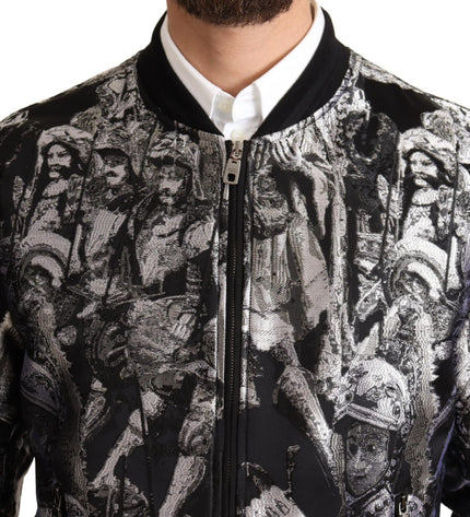 Dolce &amp; Gabbana Elegante bomber nero con dettagli argento