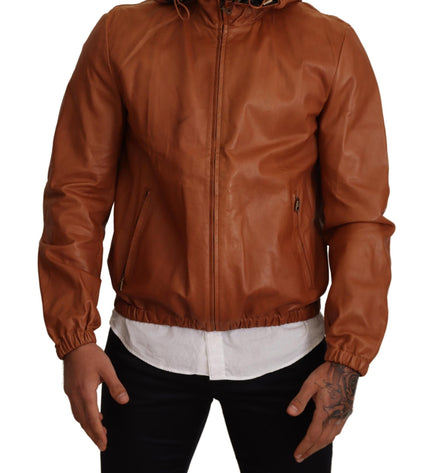 Dolce & Gabbana Elegant Brown Leather Bomber Jacket