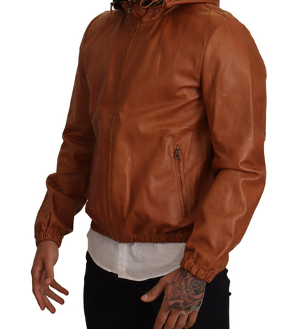 Dolce & Gabbana Elegant Brown Leather Bomber Jacket