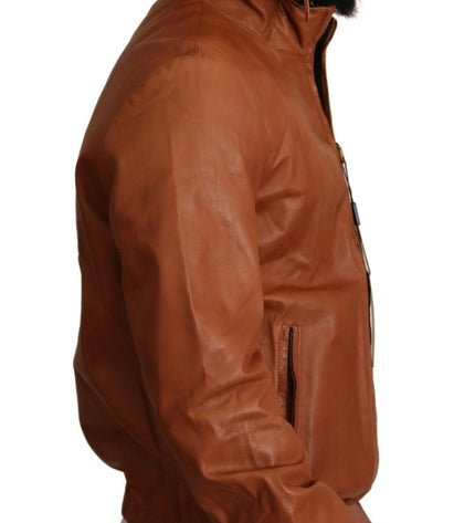 Dolce & Gabbana Elegant Brown Leather Bomber Jacket