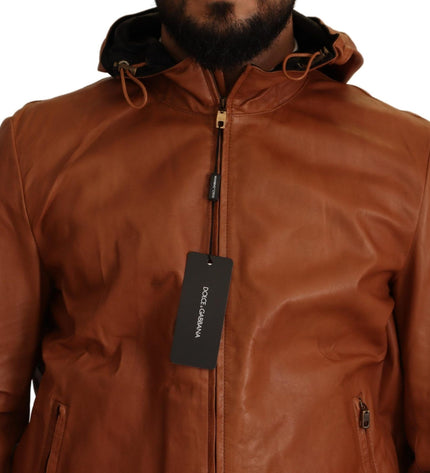 Dolce & Gabbana Elegant Brown Leather Bomber Jacket