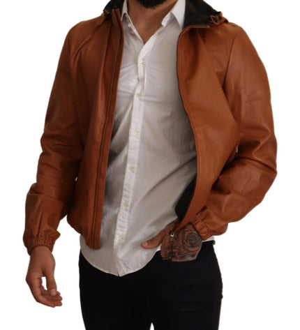 Dolce & Gabbana Elegant Brown Leather Bomber Jacket