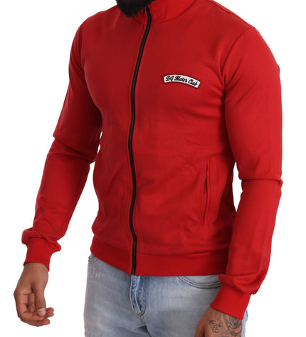 Dolce &amp; Gabbana Elegante maglione rosso con zip intera con motivo DG Motor Club