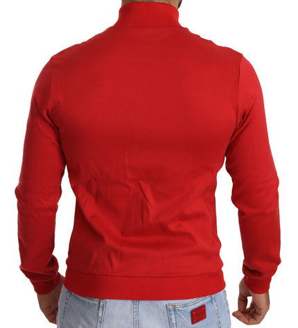 Dolce &amp; Gabbana Elegante maglione rosso con zip intera con motivo DG Motor Club