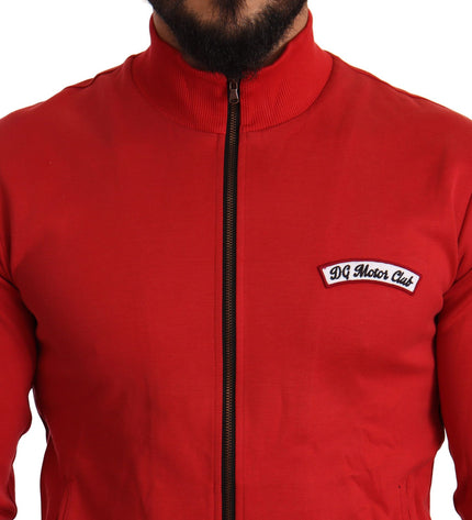 Dolce &amp; Gabbana Elegante maglione rosso con zip intera con motivo DG Motor Club