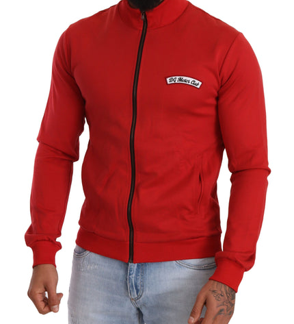 Dolce &amp; Gabbana Elegante maglione rosso con zip intera con motivo DG Motor Club