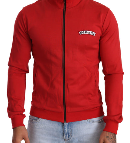 Dolce &amp; Gabbana Elegante maglione rosso con zip intera con motivo DG Motor Club