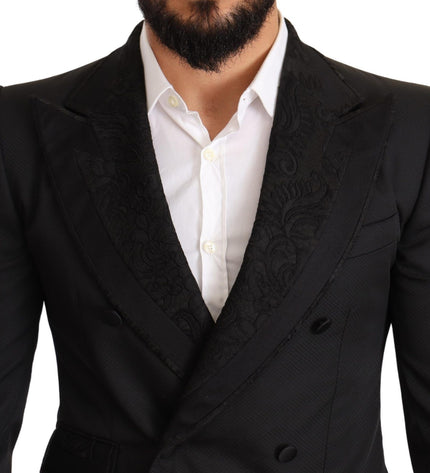 Dolce & Gabbana Elegant Black Floral Brocade Suit