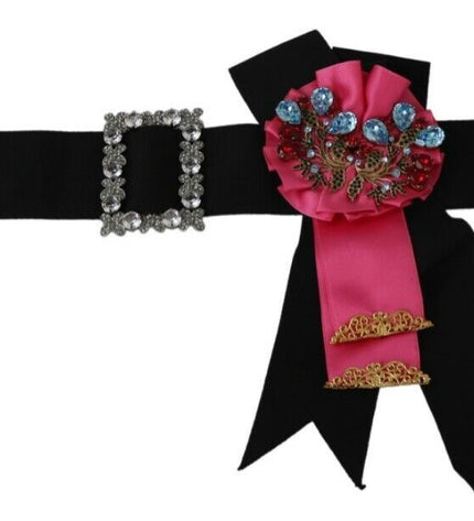 Dolce & Gabbana Elegant Floral Crystal Ribbon Waist Belt