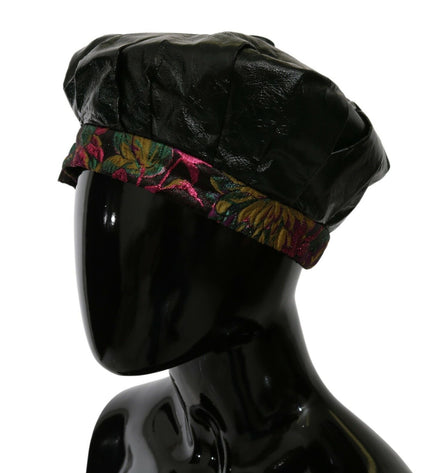 Dolce & Gabbana Elegant Black Beret Cap with Floral Lining