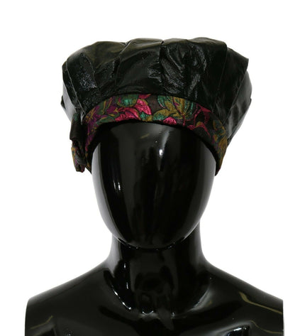 Dolce & Gabbana Elegant Black Beret Cap with Floral Lining