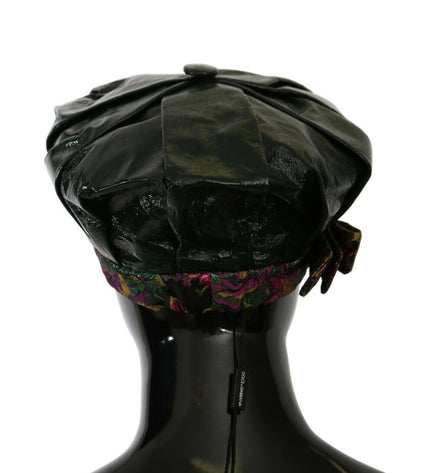 Dolce & Gabbana Elegant Black Beret Cap with Floral Lining