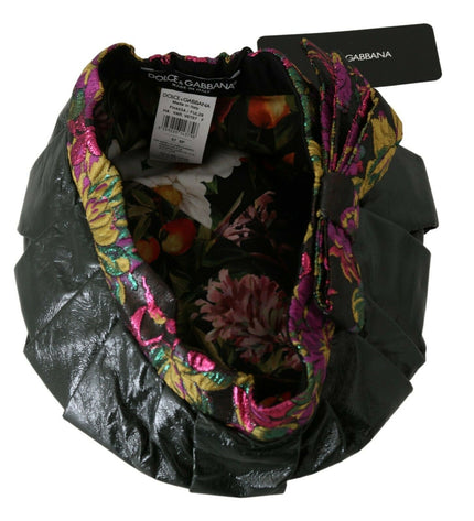 Dolce & Gabbana Elegant Black Beret Cap with Floral Lining