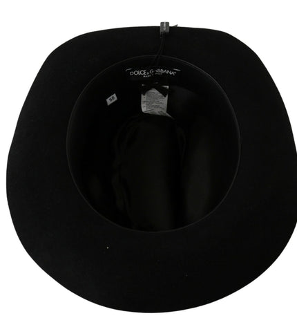 Dolce &amp; Gabbana Elegante Cappello Panama a Tesa Larga in Lapin Nero