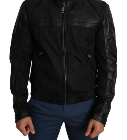 Dolce & Gabbana Elegant Black Bomber with Leather Accents