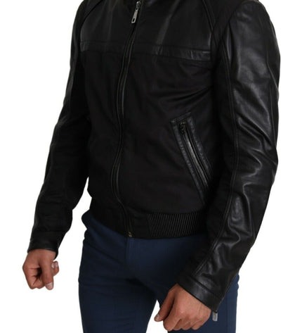 Dolce &amp; Gabbana Elegante bomber nero con accenti in pelle