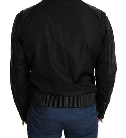 Dolce & Gabbana Elegant Black Bomber with Leather Accents