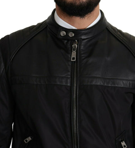 Dolce & Gabbana Elegant Black Bomber with Leather Accents