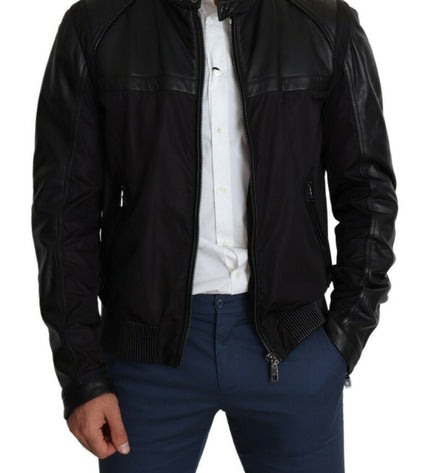 Dolce & Gabbana Elegant Black Bomber with Leather Accents