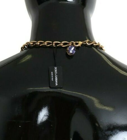 Dolce & Gabbana Elegant Gold Crystal Floral Charm Necklace