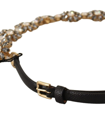 Dolce & Gabbana Elegant Crystal Daisy Chain Leather Belt