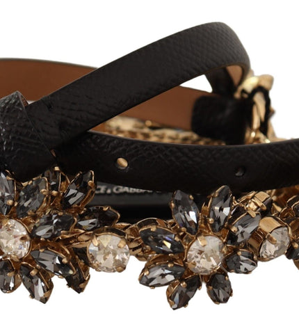 Dolce & Gabbana Elegant Crystal Daisy Chain Leather Belt