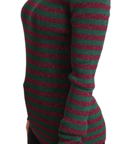 Dolce & Gabbana Elegant Maroon and Green Striped Crewneck Sweater