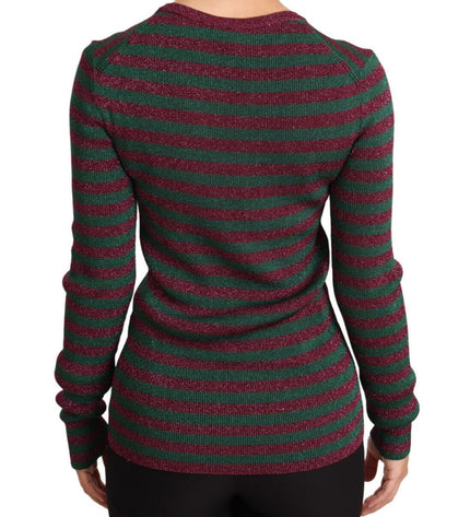 Dolce & Gabbana Elegant Maroon and Green Striped Crewneck Sweater