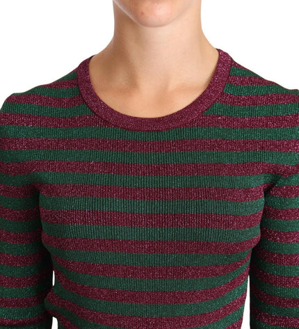 Dolce & Gabbana Elegant Maroon and Green Striped Crewneck Sweater