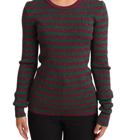 Dolce & Gabbana Elegant Maroon and Green Striped Crewneck Sweater