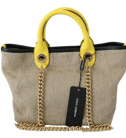 Dolce &amp; Gabbana Borsa tote in lino beige con catena dorata