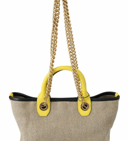 Dolce &amp; Gabbana Borsa tote in lino beige con catena dorata