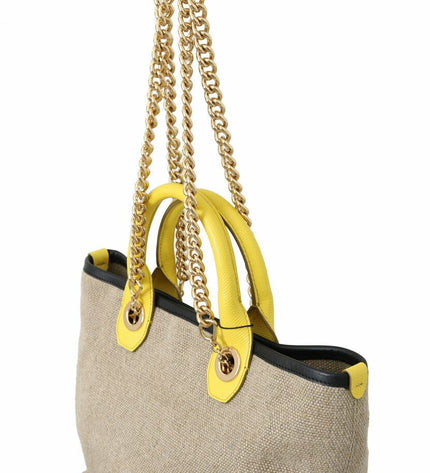 Dolce &amp; Gabbana Borsa tote in lino beige con catena dorata