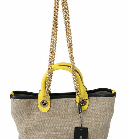 Dolce &amp; Gabbana Borsa tote in lino beige con catena dorata