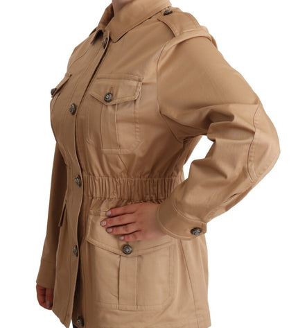 Dolce & Gabbana Chic Beige Button Down Coat with Embellishments