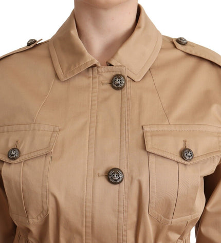 Dolce & Gabbana Chic Beige Button Down Coat with Embellishments