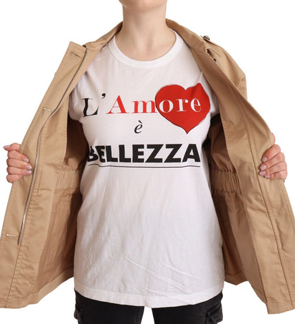 Cappotto abbottonato beige chic Dolce &amp; Gabbana con decorazioni