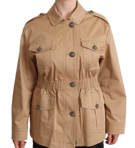 Dolce & Gabbana Chic Beige Button Down Coat with Embellishments