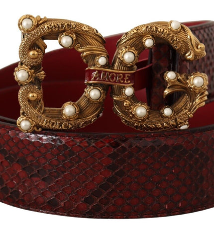 Dolce & Gabbana Exotic Python Leather Belt with Vintage Brass Buckle