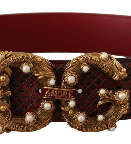 Dolce & Gabbana Exotic Python Leather Belt with Vintage Brass Buckle