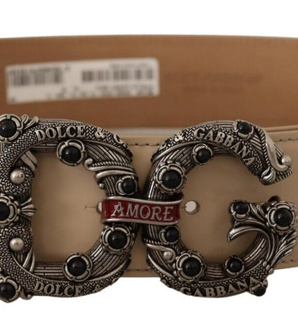 Dolce & Gabbana Vintage-Brass Logo Pearl Embellished Belt