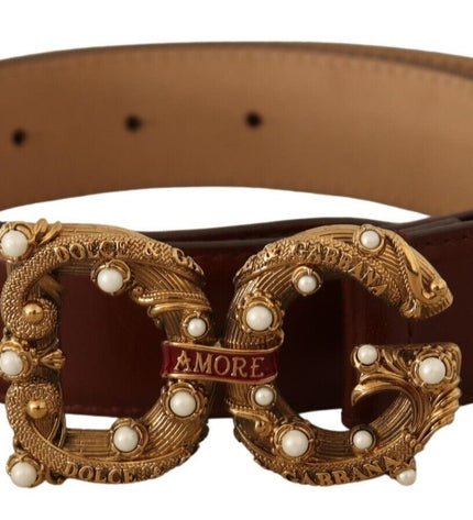 Dolce & Gabbana Elegant Pearl-Embellished Leather Amore Belt