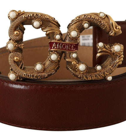 Dolce & Gabbana Elegant Pearl-Embellished Leather Amore Belt