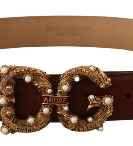 Dolce & Gabbana Elegant Pearl-Embellished Leather Amore Belt