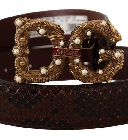 Dolce & Gabbana Elegant Phyton Leather Pearl Buckle Belt