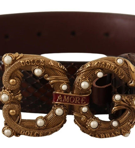 Dolce & Gabbana Elegant Phyton Leather Pearl Buckle Belt