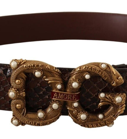 Dolce & Gabbana Elegant Phyton Leather Pearl Buckle Belt