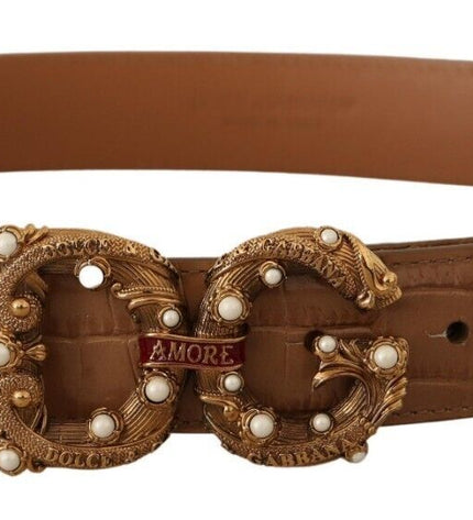 Dolce & Gabbana Elegant Croco Leather Amore Belt with Pearls