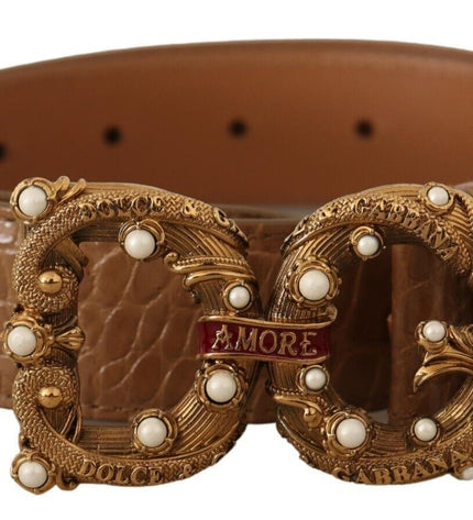 Dolce & Gabbana Elegant Croco Leather Amore Belt with Pearls